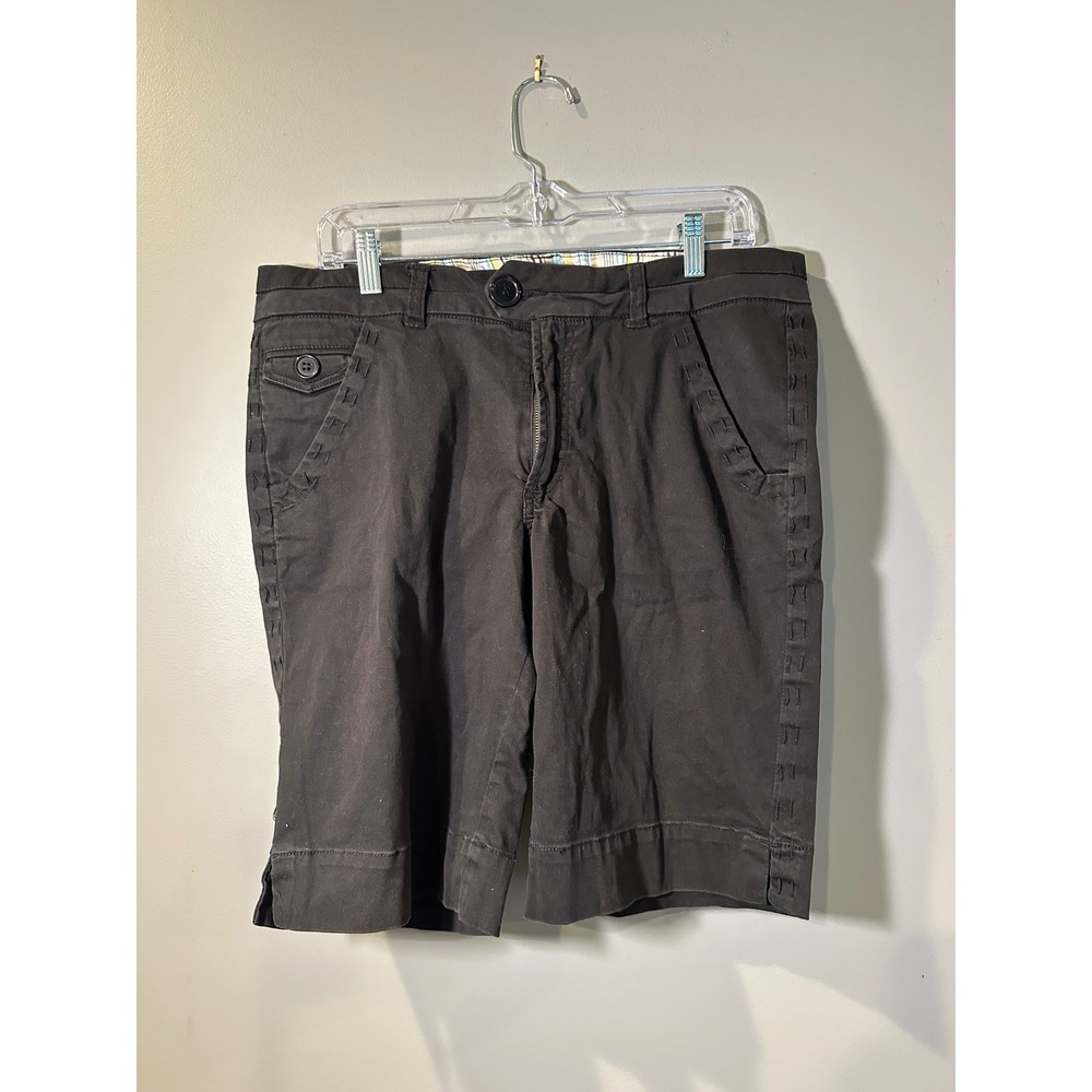 One 5 One Womens Black Bermuda Shorts Whipstitch Detail Cotton Stretch Size 12